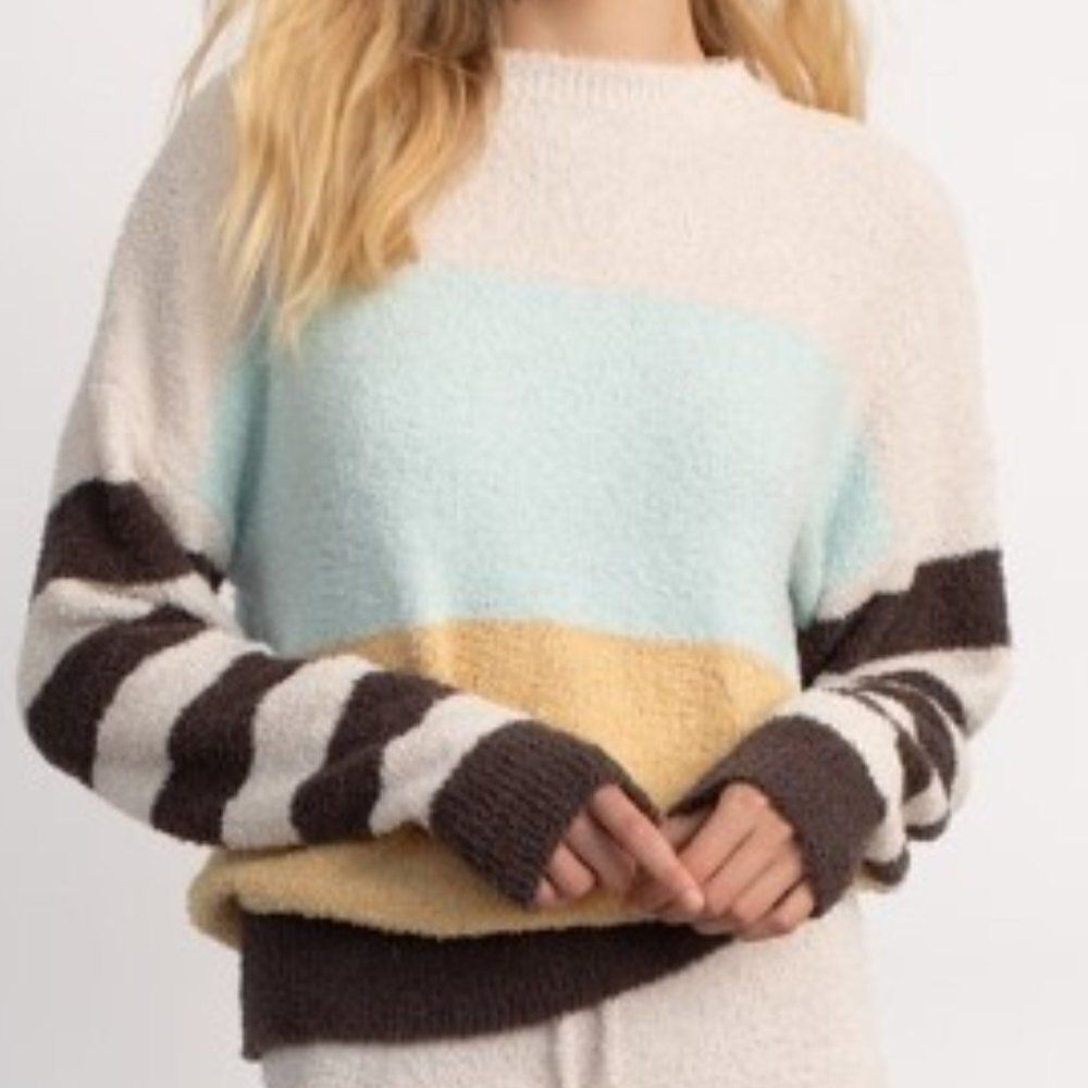 Hello Nite Lounge Sweater Womens XS Sweet & Sour Stripe Oversized Cozy Pullover